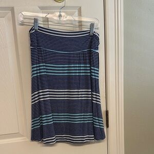 Merona Navy and Aqua Striped A-Line Skirt